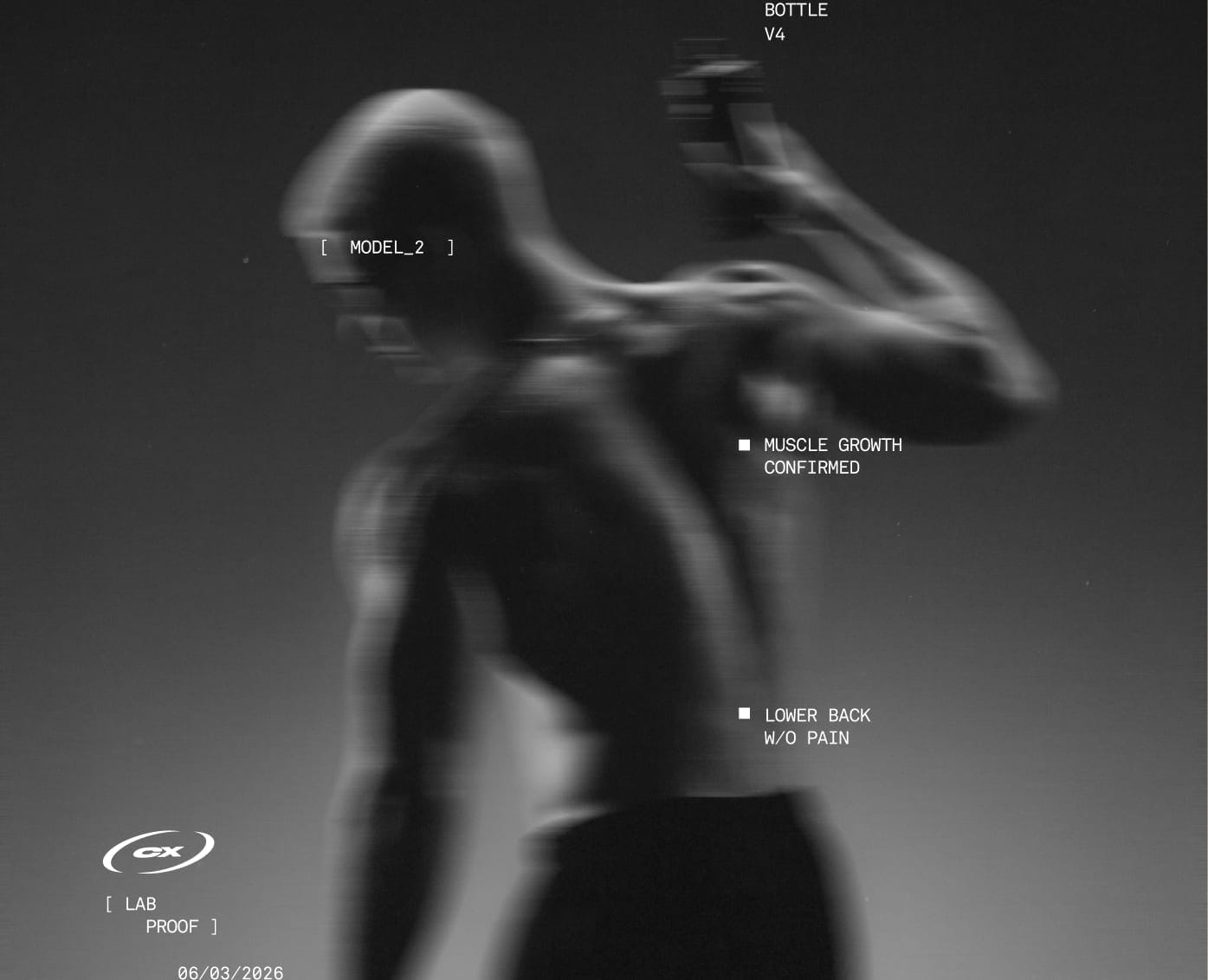 Complex campaign visual: athlete in motion with lab-style annotations