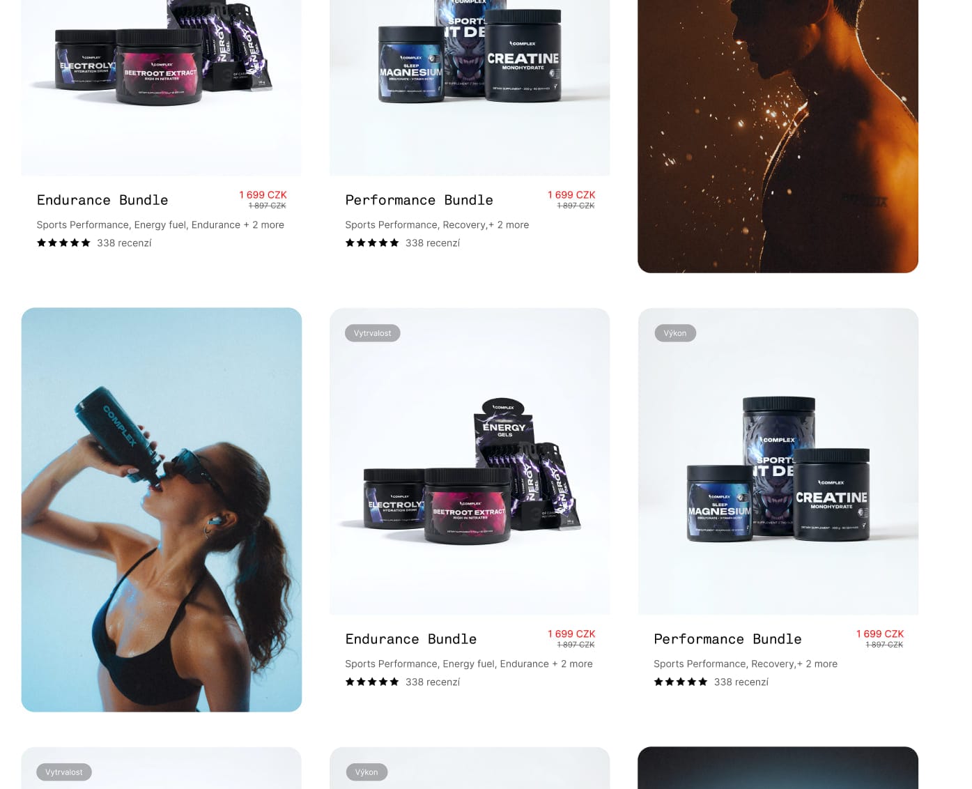 Complex e-shop product cards for the Endurance and Performance bundles
